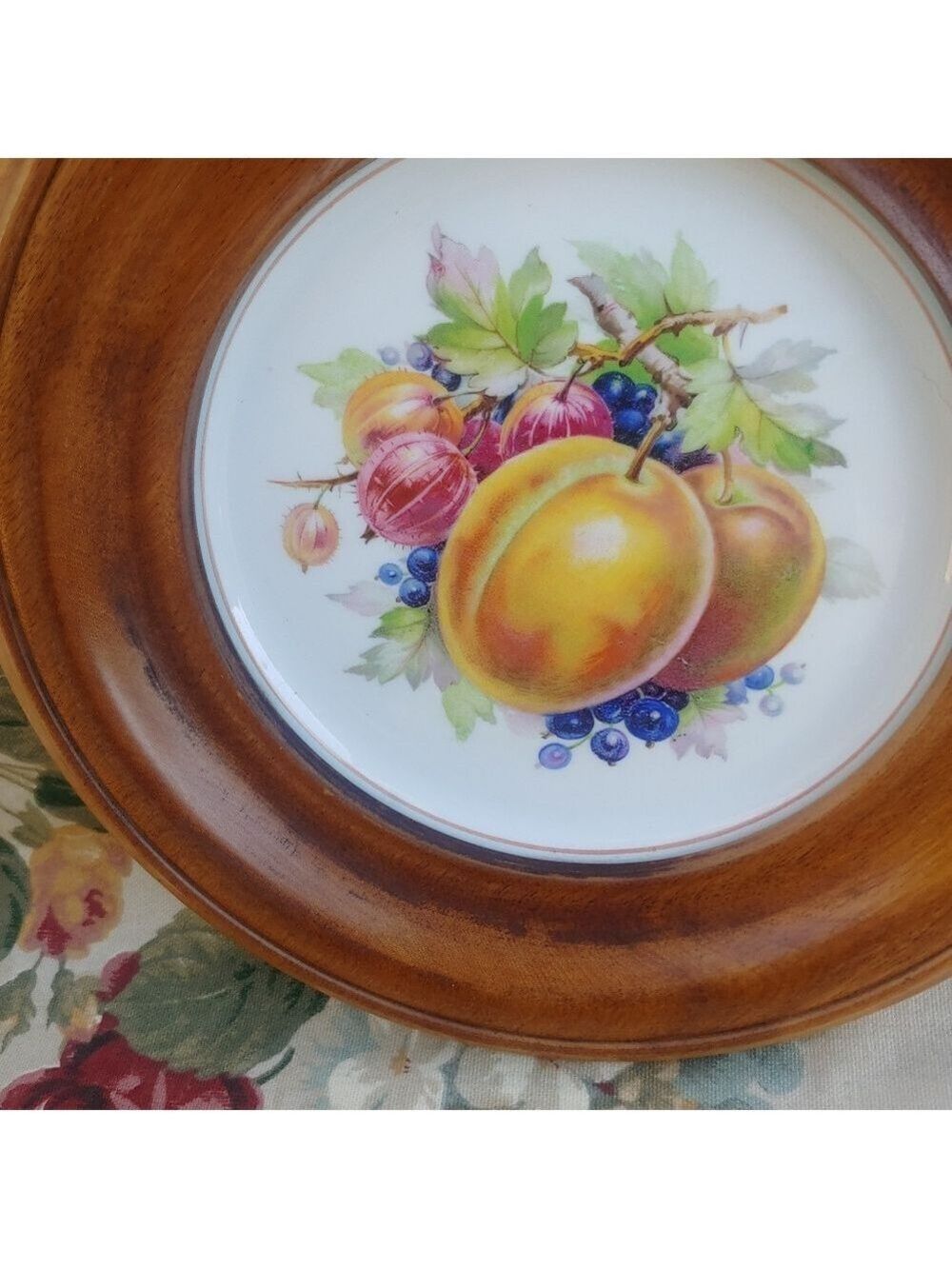 Vintage Copelands Grosvenor Spode English China Fruit Wall Plate Set Wood-Framed - Picture 14 of 17